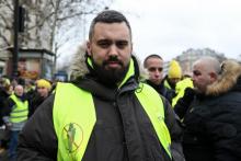 Eric Drouet, photographié le 2 février 2019 à Paris, lors du 12e samedi de manifestation du mouvement des "gilets jaunes".