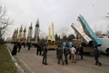 Le missile de croisière Hoveizeh montré lors d'une cérémonie à Téhéran le 2 février 2019. L'Iran a annoncé avoir testé avec "succès" ce missile d'une portée supérieure à 1.350 km 