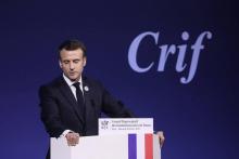 Le président Emmanuel Macron prononce un discours devant le Conseil représentatif des institutions juives de France (Crif), le 20 février 2019 à Paris