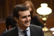 Le Premier ministre espagnol Pedro Sanchez quitte la Chambre des députés le 13 février 2019, après le rejet de son budget