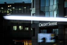 Le logo de la banque Credit Suisse photographié le 11 novembre 2018 à Genève