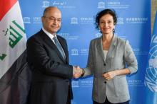 Le président irakien Barham Saleh rencontre la directrice générale de l'Unesco Audrey Azoulay, à Paris le 25 février 2019