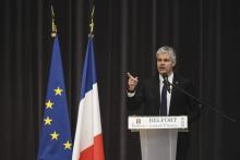 Laurent Wauquiez prononce un discours lors d'une réunion publique à Belfort, le 1er février 2019