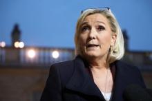 La présidente du Rassemblement national (RN) Marine Le Pen quitte l'Elysée à l'issue d'un entretien avec Emmanuel Macron, le 6 février 2019