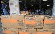 Des cartons d'aide humanitaire américaine à Cucuta (Colombie), à la frontière avec le Venezuela, le 8 février 2019