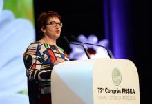La présidente de la FNSEA Christiane Lambert s'exprime au 72ème congrès de son syndicat, le 28 mars 2018 à Tours