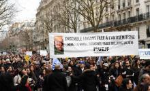 Marche contre l'antisémitisme, le 28 mars 2018 à Paris, en hommage à la mémoire de Mireille Knoll, une veille dame juive de 85 ans tuée à son domicile quelques jours auparavant