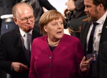 La chancelière allemande Angela Merkel arrive à la Conférence de sécurité de Munich, le 16 février 2019