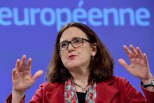 La commissaire européenne au Commerce Cecilia Malmström lors d'une conférence de presse à Bruxelles le 18 janvier 2019