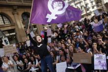 Manifestation d'étudiantes féministes le 8 mars 2019 à Barcelone à l'occasion de la Journée des femmes