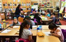 Un quart des élèves de l'école élémentaire Telfair en Californie, sont sans domicile fixe. Photo d'une classe de cette école le 8 février 2019, à Pacoima