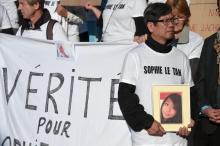 le père de Sophie Le Tan, Tan Tri Le Tan lors d'une manifestation devant le palais de justice de Strasbourg, le 5 octobre 2018