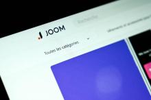 Le logo et la page d'accueil de Joom, site de commerce en ligne, le 6 mars 2019 à Paris
