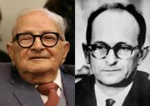 Photo montage montrant Rafi Eitan (à gauche, photo prise le 27 janvier 2016), ex-agent du Mossad, et le nazi Adolf Eichmann (à droite, photo prise le 12 décembre 1961) qu'il a capturé en 1960 en Argen