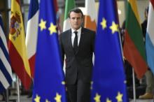 Le président Emmanuel Macron arrive pour un sommet à Bruxelles le 21 mars 2019