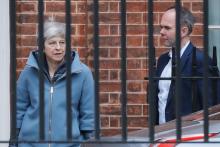 Theresa May lors d'une allocution au 10 Downing Street, à Londres, le 20 mars 2019
