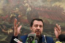 Le vice-Premier ministre italien Matteo Salvini, chef de la Ligue (extrême droite), lors d'une conférence de presse à Rome le 11 février 2019