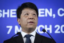 Guo Ping, l'un des présidents tournants du géant chinois des télécoms Huawei lors d'une conférence de presse à Shenzhen, le 7 mars 2019