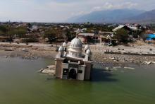 La mosquée de Palu après le séisme et le tsunami, le 4 octobre 2018 en Indonésie