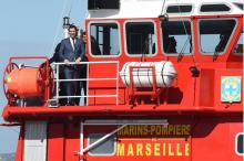 Le ministre de l'Intérieur, Christophe Castaner, venu célébrer les 80 ans du bataillon de marins-pompiers de Marseille, le 8 mars 2019