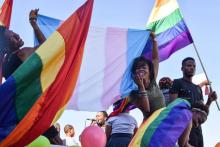 Parade de lesbiennes, gays, bisexuels et transsexuels (LGBT) dans les rues de Windhoek, la capitale de la Namibie, le 29 juillet 2017