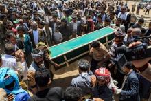Les funérailles de civils tués lors de frappes aériennes, le 14 mars 2019 à Sanaa, au Yémen