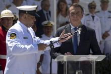 Le président brésilien Jair Bolsonaro lors d'une cérémonie officielle des fusiliers marins à Rio de Janeiro, le 7 mars 2019