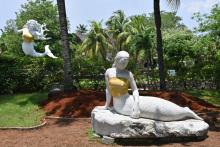 The bare chests of two mermaid statues have been covered up at an Indonesian theme park