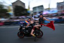 People participate in a motorcycle rally during the annual Gay and Lesbian Mardi Gras parade in Sydney