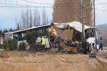 Le car scolaire accidenté à Millas le 15 décembre 2017 après une collusion avec un train qui a tué 6 enfants