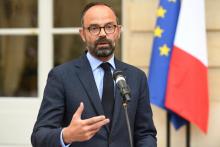 Edouard Philippe et plusieurs de ses ministres, le 25 avril 2019 lors de la conférence de presse d'Emmanuel Macron à l'Elysée à Paris.