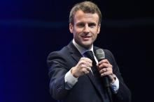 Le président Emmanuel Macron s'exprime lors d'une conférence des maires de Bretagne à Saint-Brieuc, le 3 avril 2019