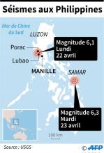 Carte des tremblements de terre aux Philippines Lundi et Mardi.
