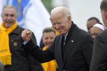 Joe Biden soutient des grévistes à Dorchester, dans le Massachusetts, le 18 avril 2019