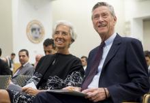 La directrice du FMI Christine Lagarde (g) et l'économiste Olivier Blanchard, le 3 novembre 2016 à Washington