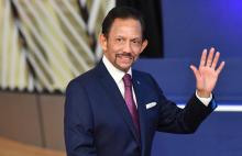 Le sultan de Brunei Hassanal Bolkiah, lors d'une conférence à Bruxelles le 18 octobre 2018