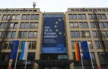 "Le 26.5, choisissez l'Europe -- c'est une question de liberté et de prospérité", proclame une affiche au coeur de Munich (Allemagne), dévoilée lundi 9 avril 2019 par la fédération de l'industrie bava