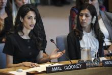 Amal Clooney (à gauche) et Nadia Murad au Conseil de sécurité de l'ONU le 23 avril 2019