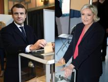 Emmanuel Macron et Marine Le Pen votent, respectivement au Touquet et à Hénin-Beaumont, le 7 mai 201