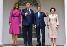 Les présidents sud-coréen Moon Jae-in et américain Donald Trump à New York le 24 septembre 2018