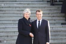 Theresa May et Emmanuel Macron réunis lors des commémorations de la première guerre mondiale en novembre 2018 dans la Somme