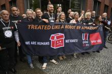 Des syndicalistes d'Amazon de 15 pays différents manifestent à Berlin, le 29 avril 2019