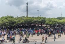 Rassemblement contre l'exclusion des partis d'opposition aux législatives, à Cotonou le 11 mars 2019