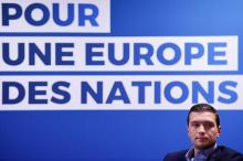 La tête de liste du Rassemblement national aux élections européennes, Jordan Bardella, lors de la présentation de son programme à Strasbourg, le 15 avril 2019