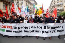 Manifestation à Paris le 4 avril 2019 pour protester contre le projet de loi sur l'école et la réforme du lycée et du bac