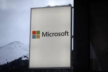 Le logo du géant américain des logiciels Microsoft, qui a mis en garde mercredi contre une recrudescence des cyber-attaques, notamment russes, à quelques mois des élections européennes