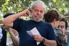 L'ex-président Lula, le 7 avril 2018 à Sao Bernardo do Campo (Etat de Sao Paulo, sud-est du Brésil)