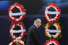 Le Premier ministre israélien Benjamin Netanyahu à Jérusalem le 7 mai 2019 lors d'une cérémonie à l'occasion des commémorations annuelles du souvenir pour ses soldats et les victimes du terrorisme