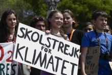 La Suédoise Greta Thunberg lors d'une "grève pour le climat", le 19 avril 2019 à Rome, en Italie