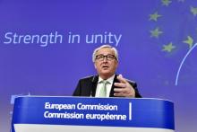 Le président de la Commission européenne Jean-Claude Juncker lors d'une conférence de presse au siège de la Commission à Bruxelles le 7 mai 2019